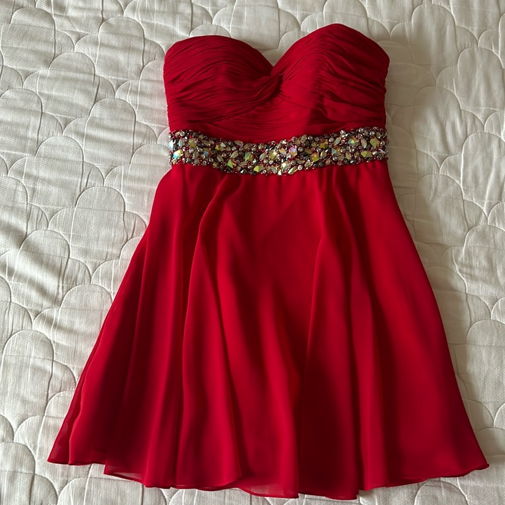 Jovani Jewel Embellished Red Short Cocktail Dress